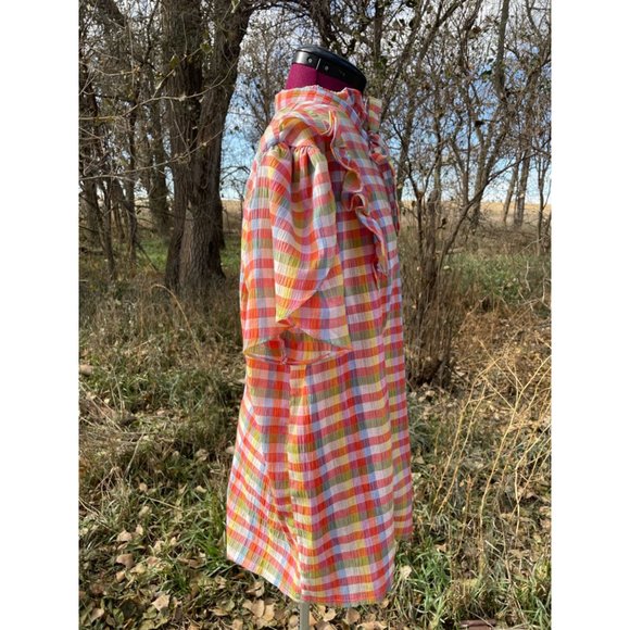 Vintage 1970s Plaid Seer Sucker Peasant Blouse With Tags Size 44 - Picture 4 of 16